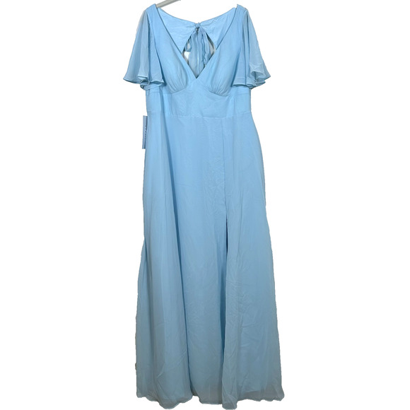 Azazie Kimber Dress Blue Size 16 Chiffon Floor-Length Formal Modest Front Slit - Picture 1 of 6